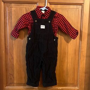 Carter's Black Corduroy Overalls with Red Plaid Shirt, 6M
